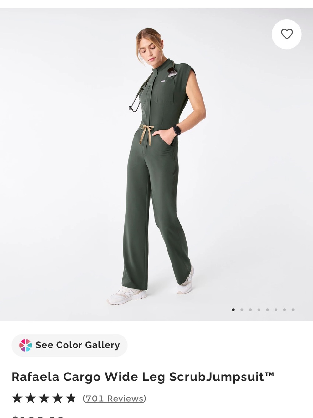 Figs Rafaela Cargo Wide-Leg Jumpsuit in Olive